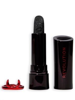 Revolution Black Glitter Lipstick with Red Devil Accent